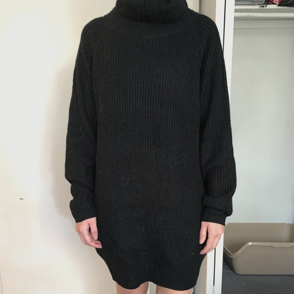 Black Turtleneck Oversized Sweater Dress